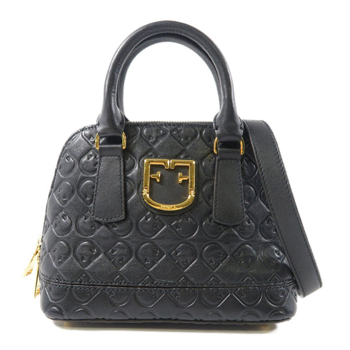 Furla GHW 2Way Bag Shoulder Bag Handbag #290157 Calfskin Leather Black