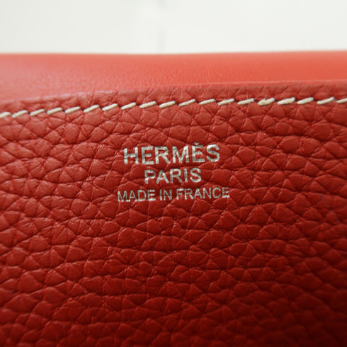 HERMES PHW Halzan 31 2 Way Shoulder Bag Handbag Clemence Leather Red