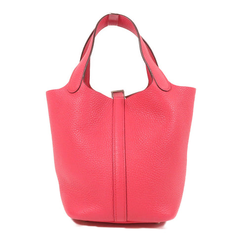 HERMES PHW Picotin PM Hand Bag/Bucket Tote Bag Clemence Leather Pink