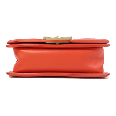 CHANEL Herringbone CC GHW Boy Chanel Chain Shoulder Bag Lambskin Leather Red