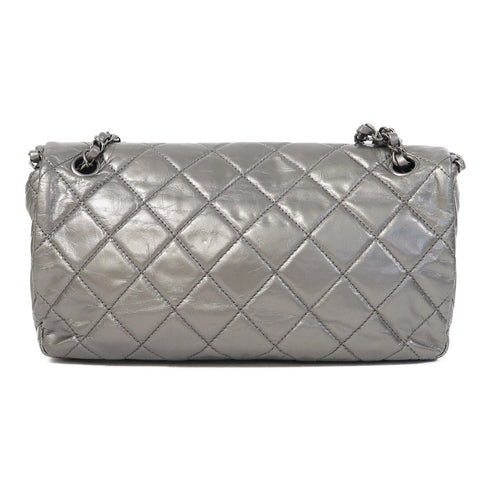 CHANEL Quilted CC SHW Chain Shoulder Bag Calfskin Leather Silver