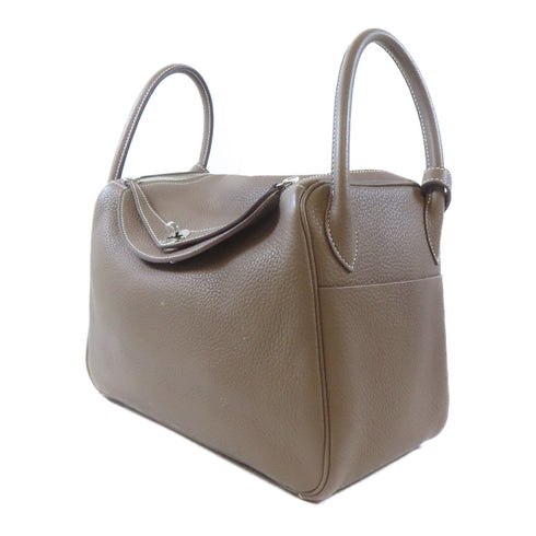 HERMES PHW Lindy 30 2 Way Shoulder Handbag Clemence Leather Etoupe Gray Brown
