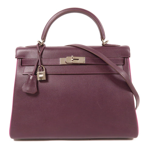 HERMES PHW Kelly 32 2 Way Shoulder Bag Veau Epsom Leather Raisin Rose Pourpre