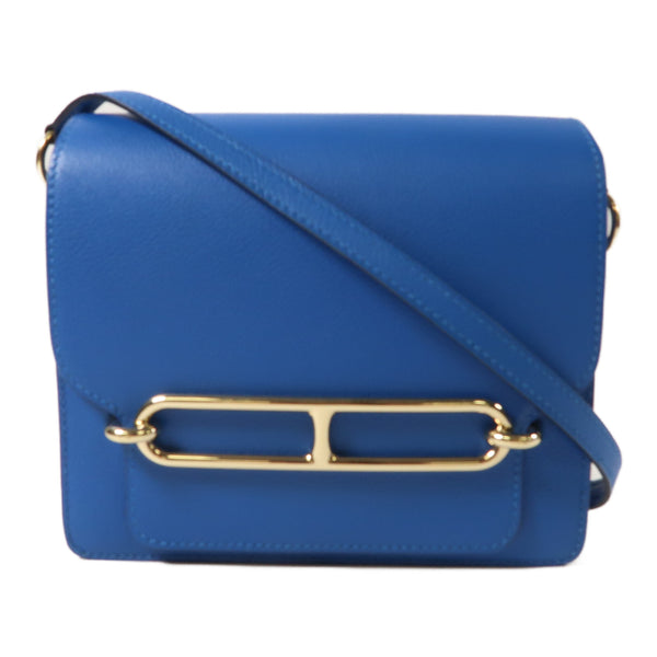 HERMES GHW Mini Roulis Shoulder Bag Evercolor Leather Blue