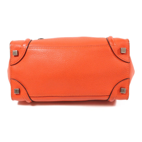 CELINE Micro Luggage Hand Bag Calfskin Leather Red