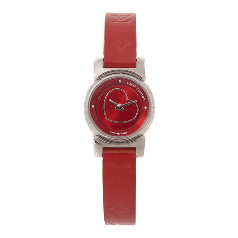 LOUIS VUITTON LV Tambour Quartz Watch Q151Z Stainless Steel/Leather Red