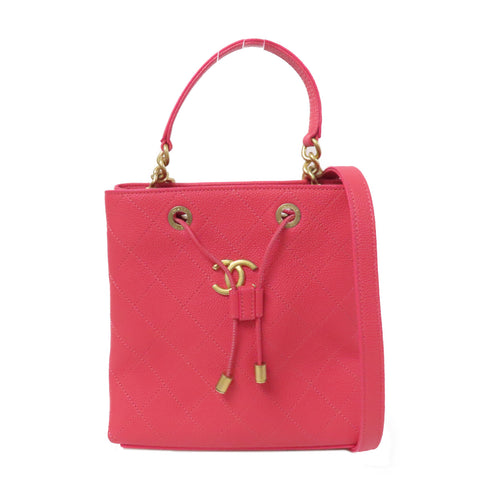 CHANEL Quilted CC GHW Bolsa CC Drawstring 2 Way Bag Handbag Calfskin Pink