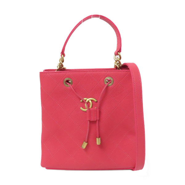 CHANEL Quilted CC GHW Bolsa CC Drawstring 2 Way Bag Handbag Calfskin Pink