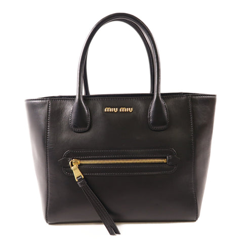 MIU MIU GHW Hand Bag 5BG137 Calfskin Leather Black