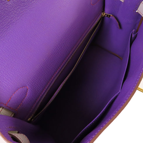 HERMES GHW Kelly 28 Hand Shoulder Bag Clemence Leather 9P Parme 8U Bleu Glacier