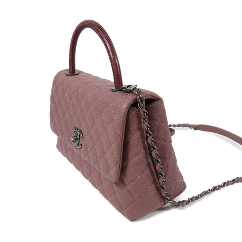 CHANEL Pink Pink Diamond-grained cowhide leather/lizard leather Coco Handle ...
