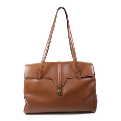 CELINE GHW Soft 16 Shoulder Bag Calfskin Leather Brown