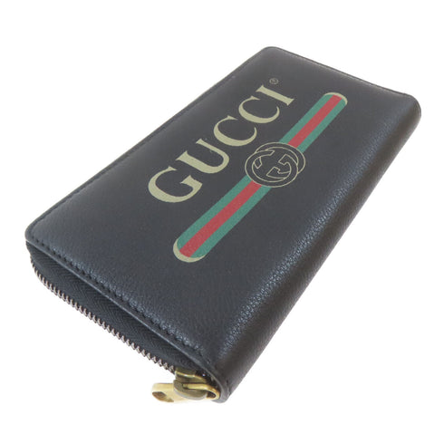 GUCCI GG GHW Long Round Wallet 469317 Calfskin Leather Black