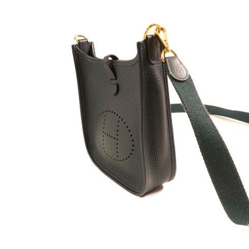 HERMES GHW Evelyne TPM Shoulder Bag Vert Cypres Navy Blue