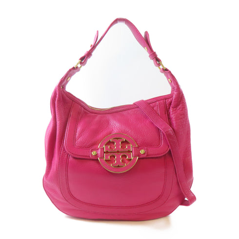 Tory Burch GHW Amanda Mini Flat Hobo 2 Way Shoulder Bag Calfskin Leather Magenta