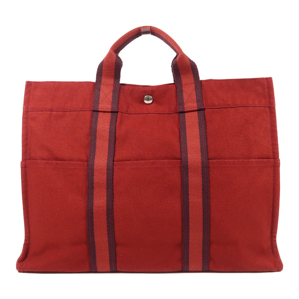HERMES PHW Fourre Tout MM Hand Bag/Tote Bag Canvas Red