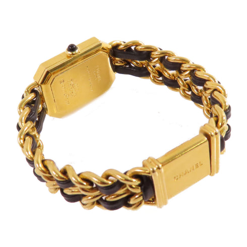 CHANEL GHW Premiere L Quartz Watch SS Leather Gold Plated H0001 Black