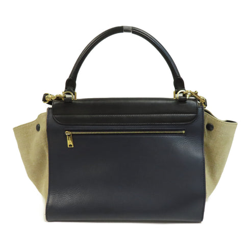 CELINE GHW Trapeze 2Way Shoulder Hand Bag Calfskin Leather Navy Blue/Beige
