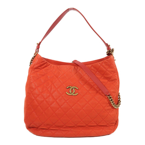 CHANEL CC 2 Way Shoulder Bag Calfskin Leather Red