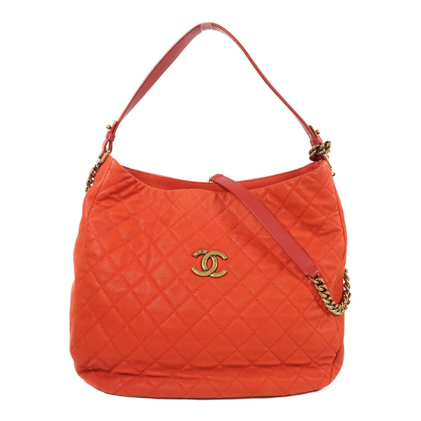 CHANEL CC 2 Way Shoulder Bag Calfskin Leather Red