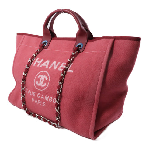 CHANEL CC SHW Deauville Tote 2 Way Shoulder Bag Canvas Red