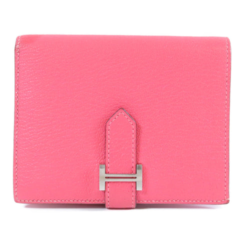 HERMES PHW Bearn Wallet Chevre Leather Rose Azalee Pink