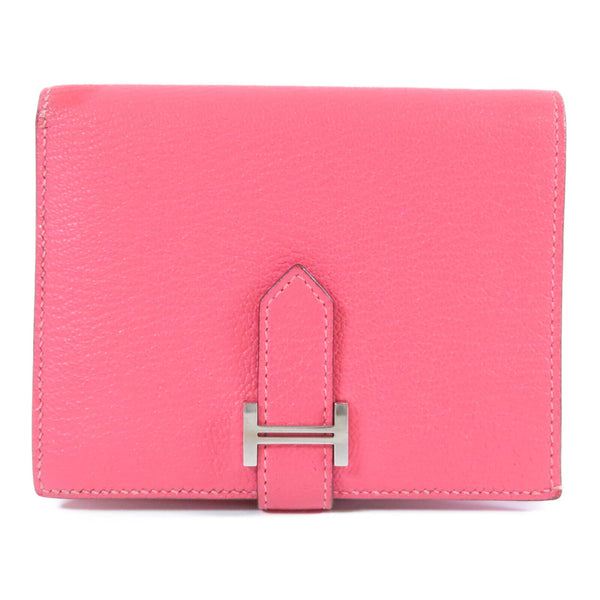 HERMES PHW Bearn Wallet Chevre Leather Rose Azalee Pink