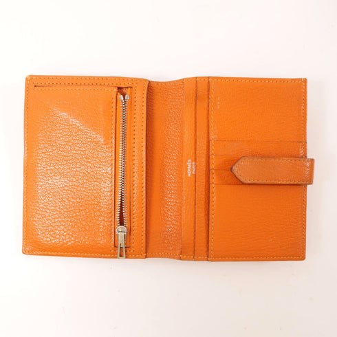 HERMES PHW Bearn Compact Wallet Chevre Leather Feu Orange