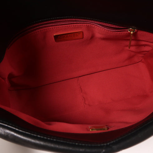 CHANEL CC C19 Large 2 Way Chain Shoulder Bag Lambskin Leather Black