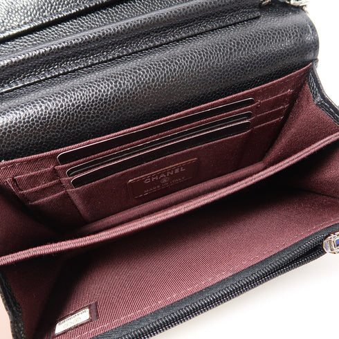 CHANEL Quilted CC SHW Wallet On Chain Mini WOC Chain Shoulder Bag Caviar Black