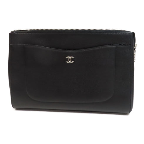 CHANEL CC SHW Clutch Bag Calfskin Leather Black