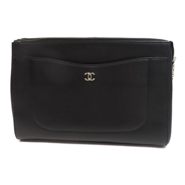 CHANEL CC SHW Clutch Bag Calfskin Leather Black