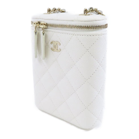 CHANEL Quilted CC GHW Chain Shoulder Bag Caviar Leather White v1