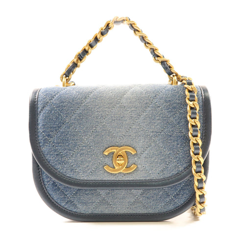 CHANEL CC GHW Messenger Bag 2 Way Bag Denim Blue