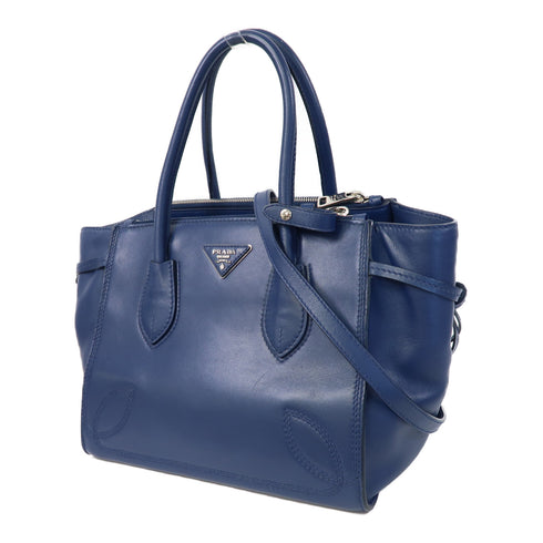 PRADA SHW 2 Way Shoulder Bag Calfskin Leather Blue