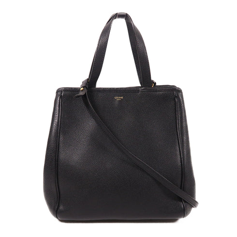 CELINE GHW Folded Cabas 2 Way Shoulder Bag Calfskin Leather Black