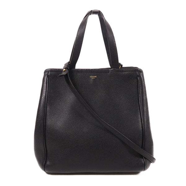 CELINE GHW Folded Cabas 2 Way Shoulder Bag Calfskin Leather Black