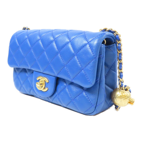 CHANEL CC GHW CF Classic Flap Mini Chain Bag AS1787 Lambskin Leather Blue