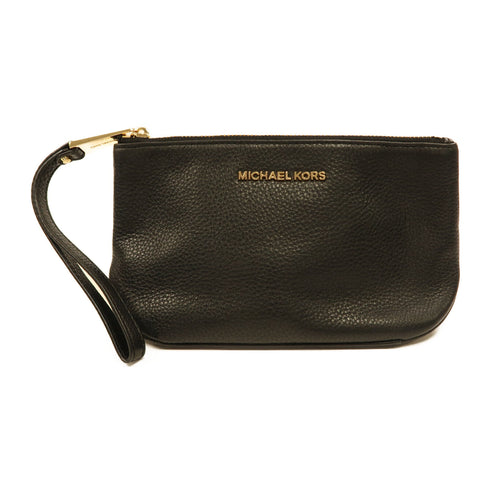 Michael Kors GHW Pouch (with handle) Calfskin Leather Black