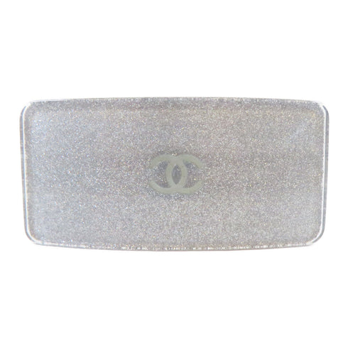 CHANEL CC SHW Barrette Hair Clip PVC Silver
