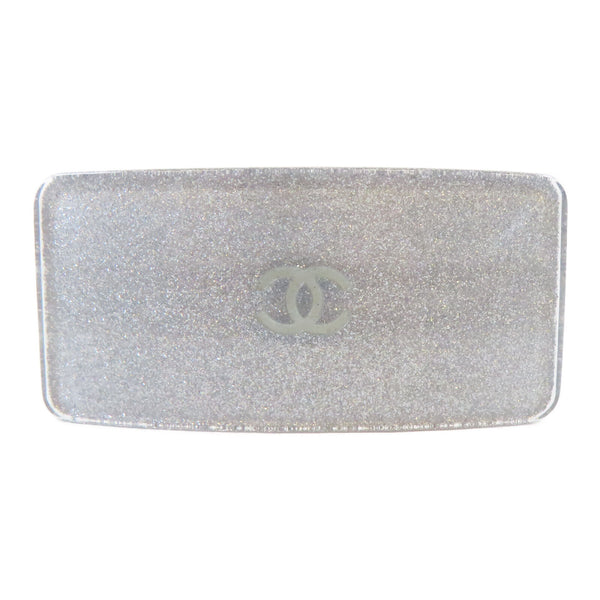 CHANEL CC SHW Barrette Hair Clip PVC Silver