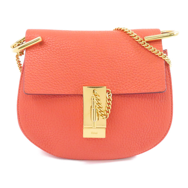 Chloe GHW Chain Shoulder Bag Crossbody Calfskin Leather Orange