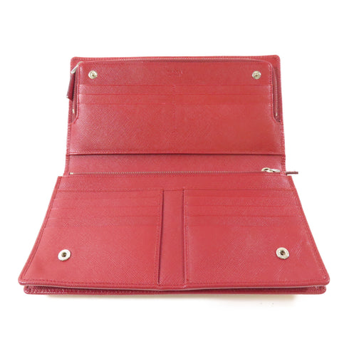 PRADA SHW Long Bifold Wallet Calfskin Leather Red