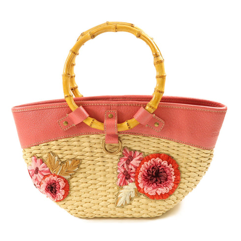Miu Miu GHW Handbag Straw Leather Beige Pink