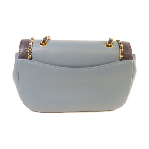 CHANEL GHW CC Chain Shoulder Bag Calfskin Leather Blue