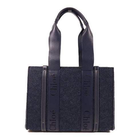 Chloe Woody Shoulder Tote Bag Recycled Felt Blue