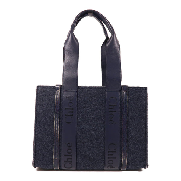 Chloe Woody Shoulder Tote Bag Recycled Felt Blue