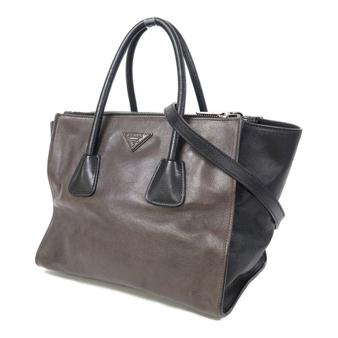 PRADA SHW 2 Way Shoulder Bag Calfskin Leather Grey/Black