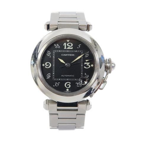 CARTIER Pasha C 35mm Quartz Watch 2324 Stainless Steel Black