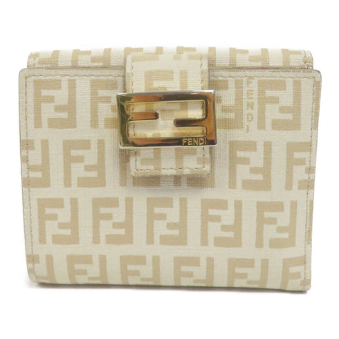 FENDI GHW Wallet PVC Coated Canvas Beige/Pink